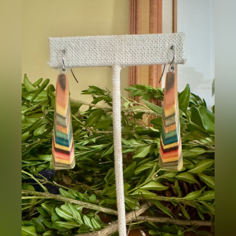 Wooden Artisan Earrings, 2” long